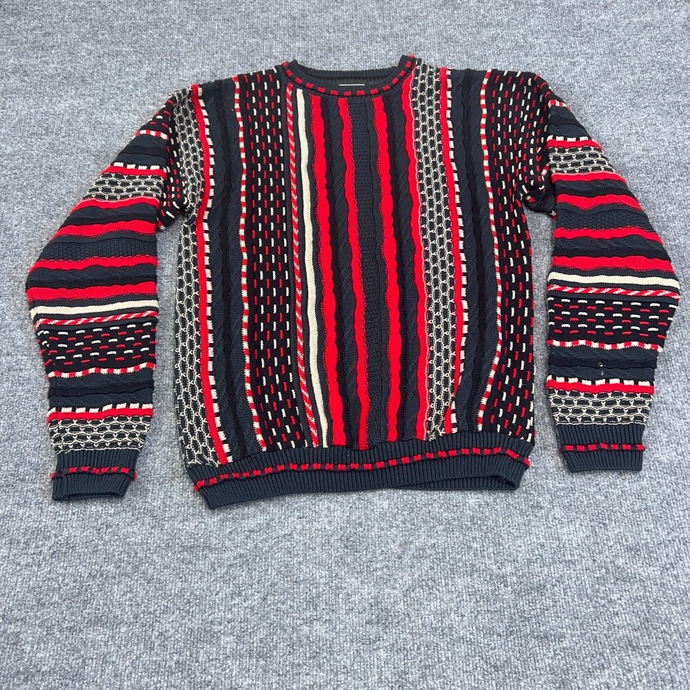 Vintage 3D Knit Sweater Youth XL | Adult S Red White Blue Made in USA Acrylic